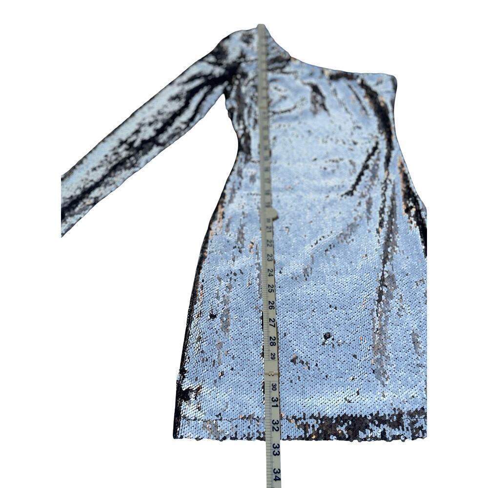Topshop Gold Sequin One Shoulder Long Sleeve Mini Dress - Size 2 - Picture 6 of 9